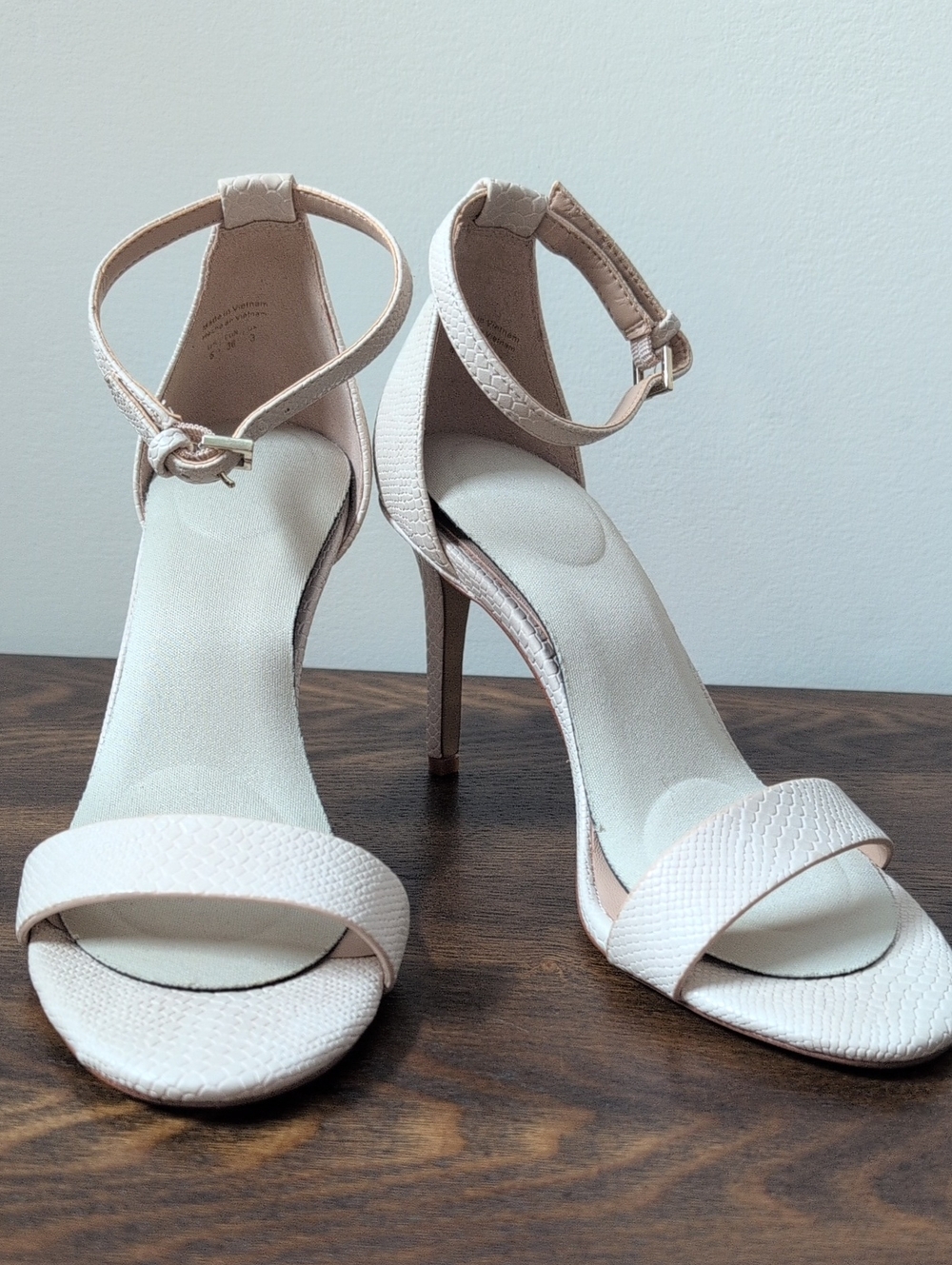 Women's Cream Ankle-Strap Stiletto Sandals